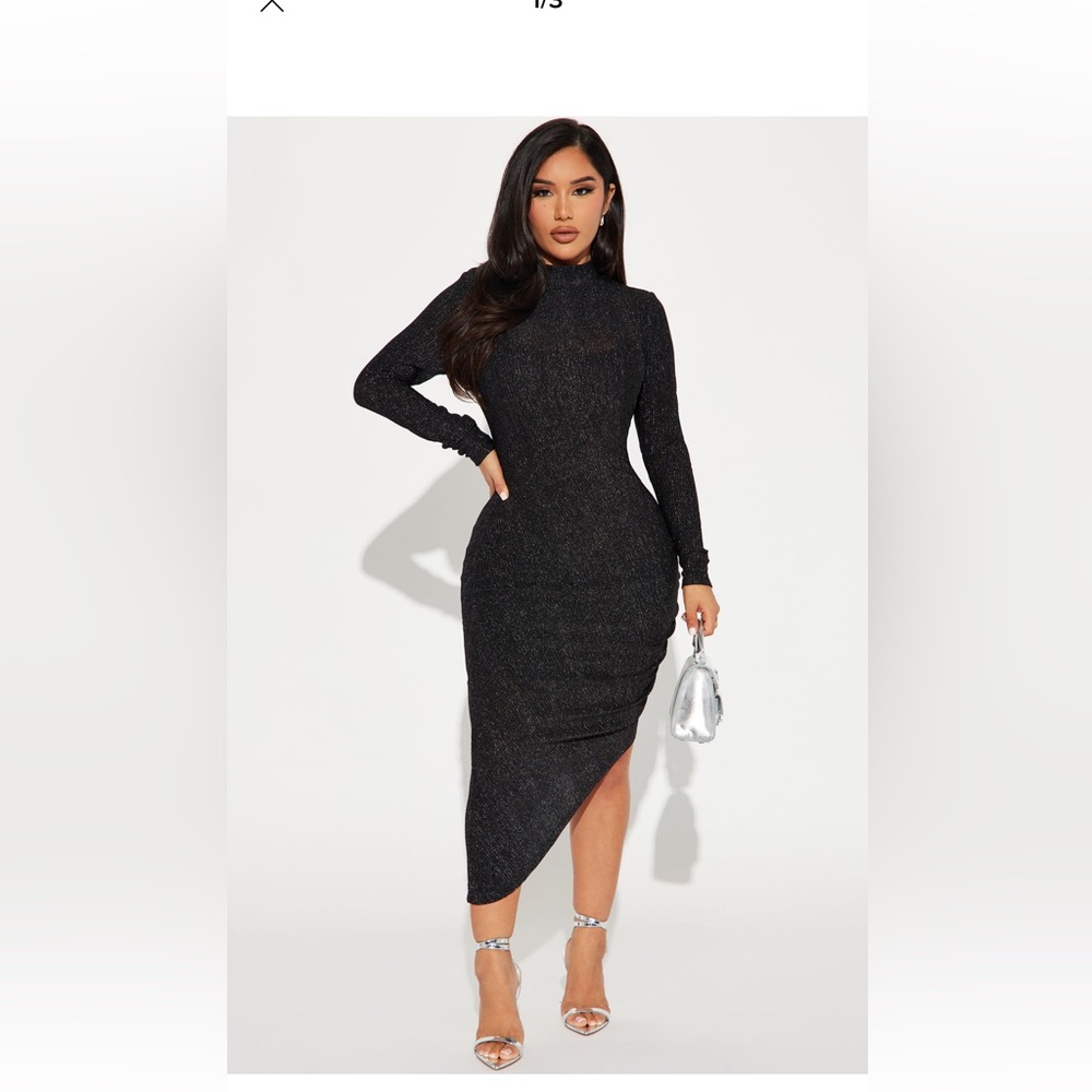 Metallic Black/silver midi Dress